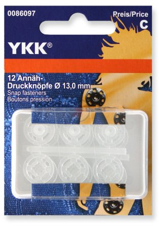 YKK 86097 Annäh-Druckknöpfe Kunststoff 13,0 mm transparent, 12 Stück …