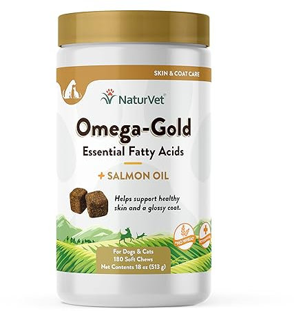 Omega Gold Skin & Coat Supplement for Dogs - Salmon Oil with Omega-3 & Omega-6 Fatty Acids, DHA & EPA for Healthy Skin, Glossy Coat, Joint & Heart Health - 120 Soft Chews