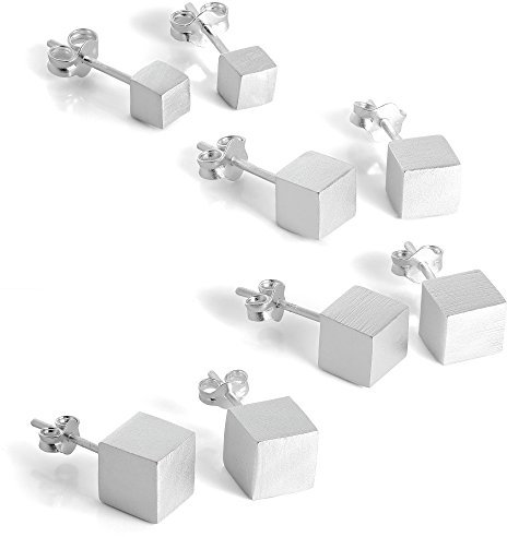 Gebürstet Matt Sterlingsilber 5mm Würfel Ohrstecker