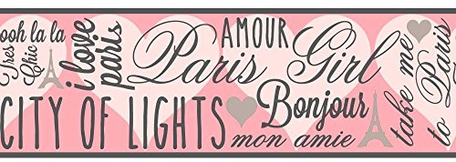 York Wallcoveringss and Sisters V City of Lights Border, Light Pink/Mediu Pink/Black/Silver Glitter