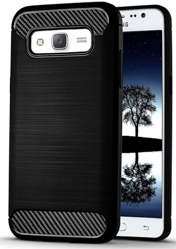 ONEFLOW® Schutzhülle im Edelstahl-Design passend für Samsung Galaxy J5 (2015) | Carbon + Gebürstete Aluminium Optik - aus TPU, Schwarz