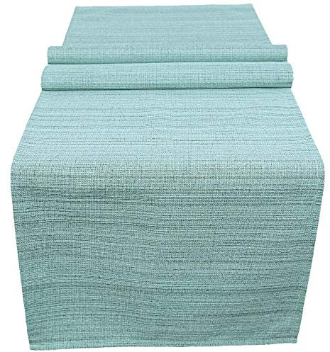 Outdoor Tischläufer recht-eckig 140x40 cm in mint-grün meliert - Modernes Tisch-Tuch als wetterfeste Garten-Tischdecke - Abwaschbare Außenbereich Abdeckung als große Garten-Tische Camping Tisch-Deko