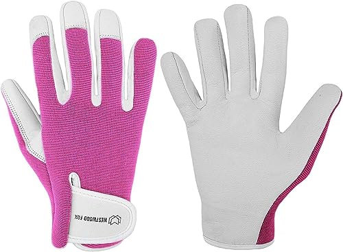 WESTWOOD FOX Gants de jardinage hommes/femmes, Gréeur à l'épreuve des épines Gants de travail, Écran tactile, Respirant, Gants de travail de sécurité légers, qualité Premium (Rose, S)
