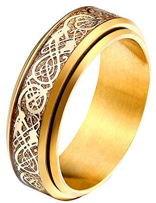 PAURO Herren Damen Keltisch Drachen Spinner Ringe Ehering Edelstahl Gold Größe 62 (19.7)