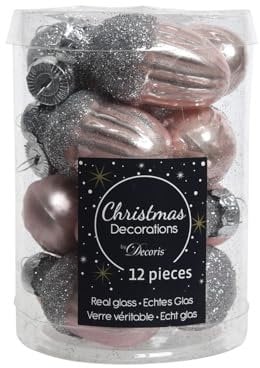 12 Weihnachtskugeln Glas Eichel Rosa // Kaemingk Christbaumkugeln, Eichel-Design, 4 cm, Rosa, 12 Stück (rosa)