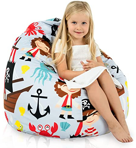 Italpouf Sitzsack L Kindersitzsack, Indoor, Sitzsack Sessel für Kinder, EPS Perlen Füllung, Abnehmbarer Bezug, Maschinenwaschbar, Kindersessel, Zertifiziert, Piraten