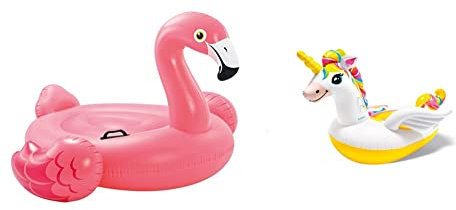 Intex 57558NP Reittier Flamingo Spielzeug, 142 x 137 x 97 cm & 57561NP Rideon ''Unicorn'', 198x140x97cm