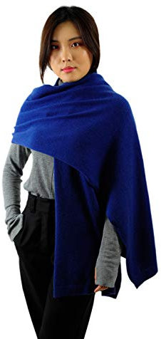 MayTree Kaschmirschal Premium Damen breit, Steinblau