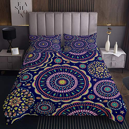 Tbrand Boho Mandala Tagesdecke 240x260cm Buntes Bettüberwurf böhmischen Stil Blau Hippie Mandala Steppdecke für Mädchen Stammes Exotisch Blumen Design Wohndecke