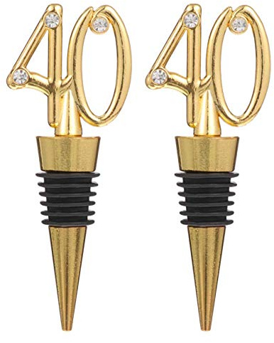 2pcs Wine Stoppers 40th Wedding Anniversary Wine Stoppers Beverage Bottle Stoppers 40th Birthday Party Favors for Home Party Gifts Golden