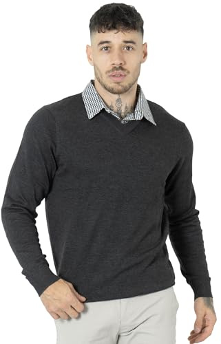 NOROZE Men's Jumper Mock Collar Knitted V-Neck Plain Classic Sweater Pullover Knitted Sweatshirt UK Sizes S-4XL
