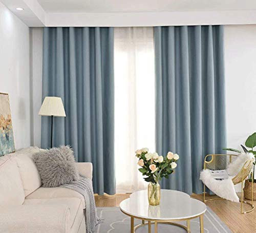 FWZJ Beschichtete Sandvorhänge im europäischen Stil, hohe Verdunkelungsvorhänge, Wohnzimmer, Schlafzimmer, Isoliervorhänge, 160 cm x 250 cm (Breite x Höhe), 2 Paneele, blau