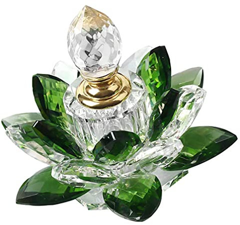 Lurrose Green Crystal Perfume Bottles Vintage Flower Shaped Refillable Glass Perfume Bottle Decorative Feng Shui for Home Decor Travel Use