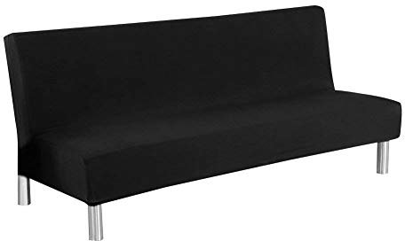 Meicynhoger Sofabezug ohne Armlehnen 3 Sitzer/2 Sitzer, Stretch Sofaüberwurf für Schlafsofa (L,Schwarz)