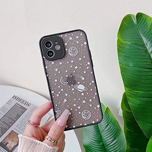 ZTOFERA Compatible with iPhone 12 Case, 6.1-Inch, Planet Sky Star Pattern Protective Phone Case Translucent Frosted Hard PC Back Case Shockproof Silicone Bumper Cover for iPhone 12, White Sky