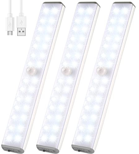 Under Cupboard Lights,Motion Sensor Lights Indoor 28LED Closet Type-C Wireless Kitchen Light Cabinet Under Counter Lighting Rechargeable Battery Powered Bedroom Night Homelife Stick On for Shelf Stair