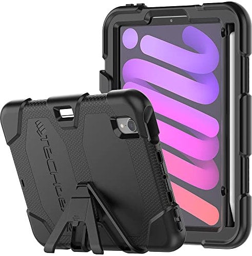 TECHGEAR G-SHOCK Case for iPad Mini 7 2024 & Mini 6 2021 (7th & 6th Gen) - Tough, Heavy Duty Armour, Shockproof with Stand - Kids, Schools, Builders, Restaurant - BLACK