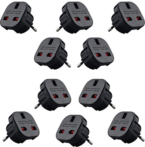 Affaires-Plus Adattatore da viaggio da spina inglese a francese, confezione da 10, tipo G a tipo C, azienda francese, colore: nero