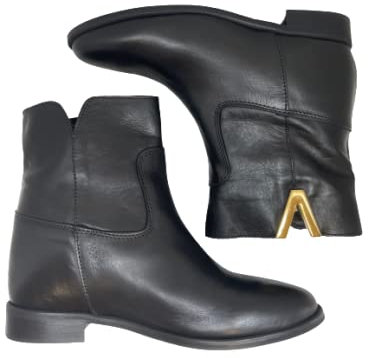 Divine Follie, stivaletto nero in pelle, con dettaglio V in oro (numeric_38)