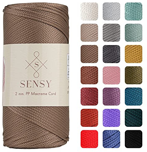 Sensy Premium - Cuerda de poliéster de 2 mm, 230 Metros, 100% Polipropileno, Cuerda de macramé, Cuerda de Ganchillo de 2 mm, Hilo de Ganchillo, Regalo para tejedor (Visón)