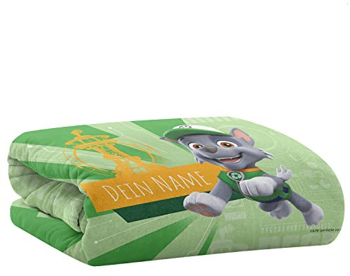 PICANOVA – PAW Patrol Rocky Coperta personalizzata con il tuo nome 100x70cm – Coperta personalizzata per bambini – Morbido pile plaid per letto e divano