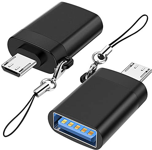 Seminer Micro USB auf USB 3.0 Adapter (2er Pack) mit Lanyard, Micro USB Stecker auf USB-A Buchse OTG Adapter Kompatibel mit Samsung S7 S6, OTG Micro Devices, Flash Drive, Tastatur (Schwarz)