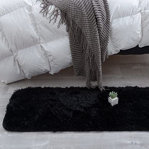 CHOSHOME Bedroom Rug 4cm Fluffy Thick Area Rug Modern Soft Anti-Skid Floor Carpet Rug Shaggy Indoor Plush Shag Rugs for Dormitory Non Shedding Rugs for Front Door (Black, 40x120CM)