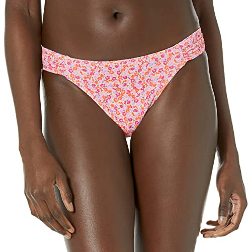 Amazon Essentials Bas de Bikini à Bande Plissée Latérale Femme, Pêche Pâle Micro-Fleuri, 40