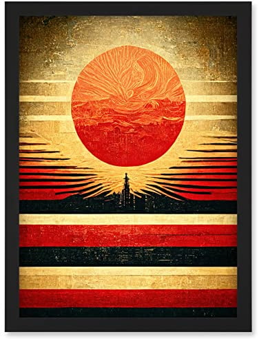 Doppelganger33 LTD Tokyo Sunrise Minimalist Industrial Red Black Artwork Framed Wall Art Print A4