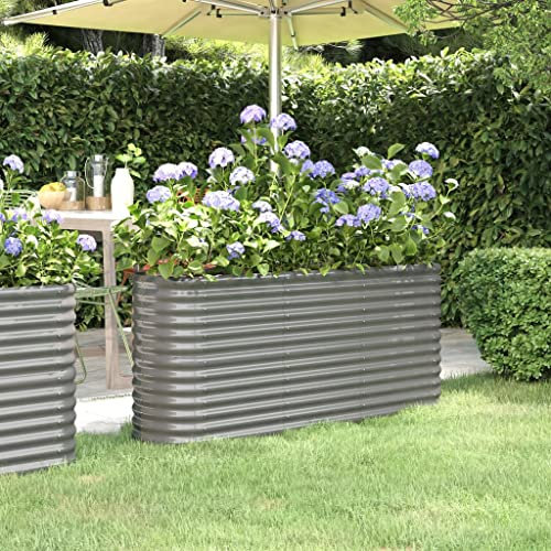 WIFESE Blumentopf Pflanzkübel Pulverbeschichteter Stahl 152x40x68 cm Grau Hochbeet Blumentopf Gross Hochbeet Metall PflanzküBel Groß AußEn BlumentöPfe Plant Box Flower Pot Pflanzgefäß für Patios