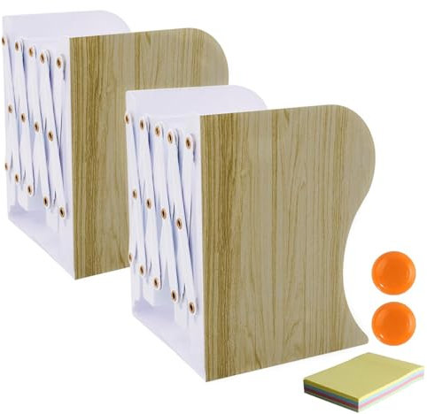 DIFIT Buchstütze, Buchstützen, Buchstütze Metall, 2 Stück Bücherhalter, Verstellbare Buchstütze, Bücherstütze für Regal, Holzimitation Bücherstützen Metall für Schreibtisch