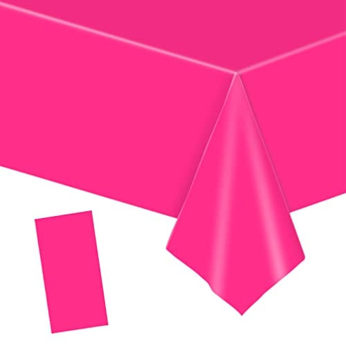 Nappe en plastique rose vif, 137 x 274 cm, nappe jetable pour fête, pique-nique, salle à manger, mariage, anniversaire de filles