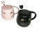 lachineuse - Lot 2 Tasses Kawaii 450 ml - Mug Chat avec Couvercle et Cuillère - Coloris Rose et Noir - Porcelaine - Mug à Infusion, Thé, Café - Tasse Originale Japonaise - Idée Cadeau Japon Asie