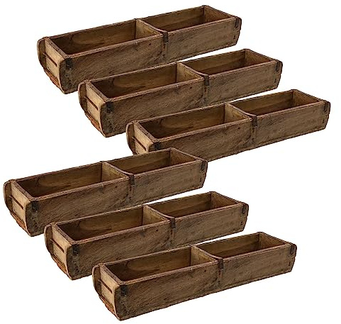 Novaliv 6 scatole di legno vintage, 58 x 15 x 10 cm, a forma di mattoni in legno, grandi due camere, multiuso, in legno riciclato, ogni forma è un pezzo unico