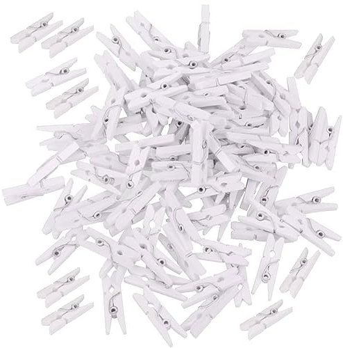 Nature Cool Pack of 100 White Wooden Pegs - Heavy Duty Wooden Clips for Clotheslines and Crafts Wooden Laundry Pegs Durable & Versatile use for Indoor & Outdoor