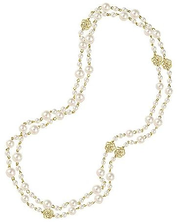 Aleasha Lange Mehrlagige Perlenkette 155CM Damen Rose Weiße Perlenkette 3 Reihige Kette Halskette Gold Schmuck Geschenk