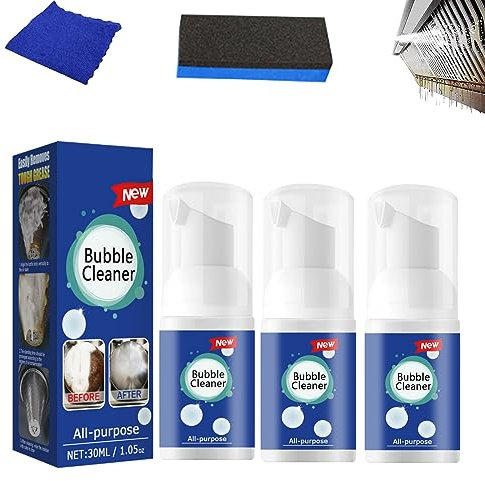 All-Purpose Rinse-Free Cleaning Spray, Rich Foam All Purpose Cleaner, Foaming Heavy Oil Stain Cleaner, Kitchen Clean Bubble Cleaner, Stubborn Grease & Grime Remover Bubble Spray (3Pcs * 30ml)