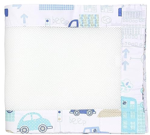 TupTam Gitterstäbe Schutz Netz Babybett Nestchen 3D Mesh 2 Pack, Farbe: Autos Blau, Größe: ca. 128 x 30 cm (für Babybett 140x70)