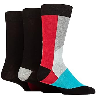 SockShop Wildfeet Mens Patterned, Spots and Stripes Bamboo Socks Pack of 3 (7-11, Shapes Black/Red/Grey)