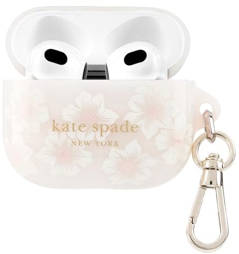 Kate Spade New York AirPods Protective Case with Keychain Ring - Hollyhock Cream, Compatible with AirPods 3rd Generation