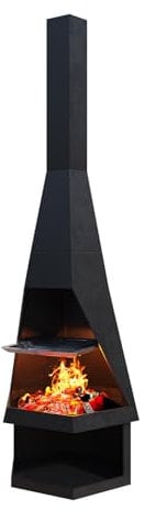 HAINAWANG Kaminofen für den Außenbereich, 152,4 x 45,7 cm, kaltgewalzter Stahl, Holzfeuer, Terrassen-Metall-Raketenkamine, freistehender Kamin mit eingebauter Holzaufbewahrung für Garten und Hinterhof