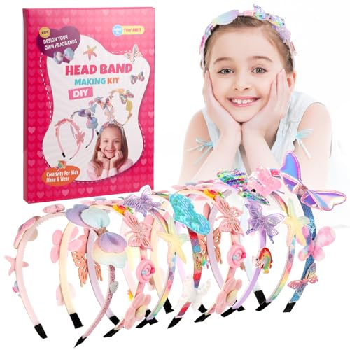 XREE Kit DIY Bandeaux Fille, 8 Serre-Têtes, Cadeau Enfant 5-12 Ans | 66 pcs, rubans pailletés et accessoires, facile à assembler, développe créativité, pour anniversaire et Noël