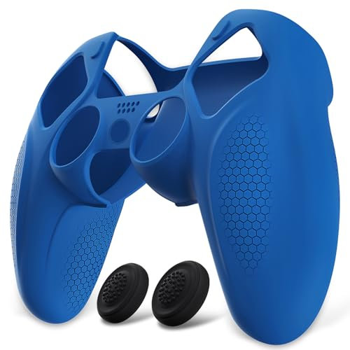 playvital Coque Manette pour ps5 Housse Protection avec 2 Capuchon Joystick pour ps5 Controller Cover Skin Cache Silicone,Édition Ninja-Bleu