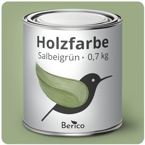 Berico Holzfarbe - Salbeigrün - 0,7 Kg - 4in1 Premium Holzlack inkl. Grundierung & Decklack - Für Innen und Außen - Robust & Wetterfest
