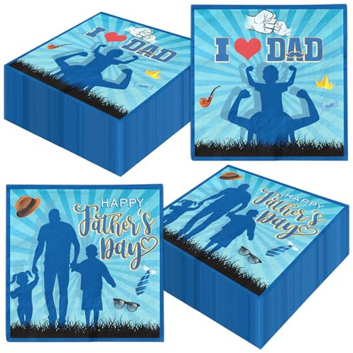 40 Stück Happy Father's Day Servietten – I Love Dad Papierservietten für Party-Dekorationen