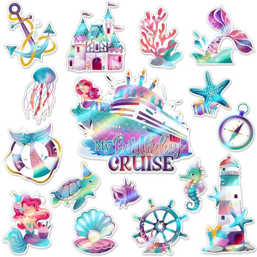 Blosssound 16 Pieces Mermaid Magnets Sea Cruise Door Decorations Magnetic Ocean Birthday Party Magnets for Cruise Ship Door Refrigerator Fridge Car Carnival Party Magnetic Decor Supplies
