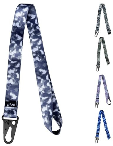 FFIVE - Lanyard camuflaje militar digital - colgar cuello llaves telefono movil tarjeta identificacion cartera poliester (GRIS)