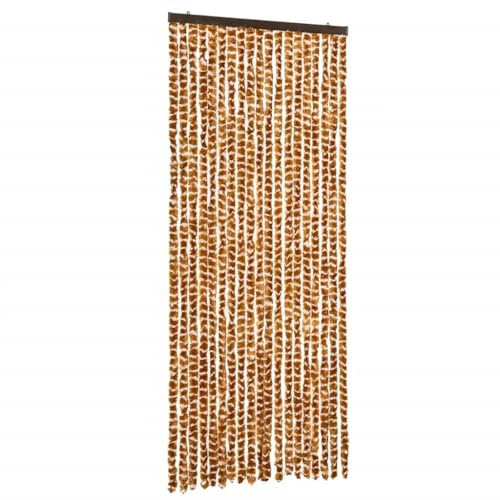 vidaXL Cortina Antimoscas, Persiana de Moscas Mosquitos, Puerta contra Insectos, Protección para Casa, Chenilla Ocre y Blanco 56x200 cm