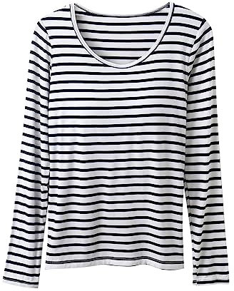 FunAloe Women's T-Shirts Clearance Long Sleeve Blouses Crewneck Top Home Wear Pajama Comfortable Tunics Loose Fit Built in Bra Summer Clothes Striped Tee Shirt Sale