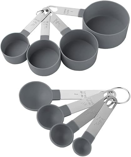 Set 8 cucchiai dosatori multifunzione, per misurare solidi e liquidi in cucina, nero